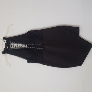 Charlotte Russe Dress Womens sz Large Black Corset Lace Halter Asymmetrical Hem